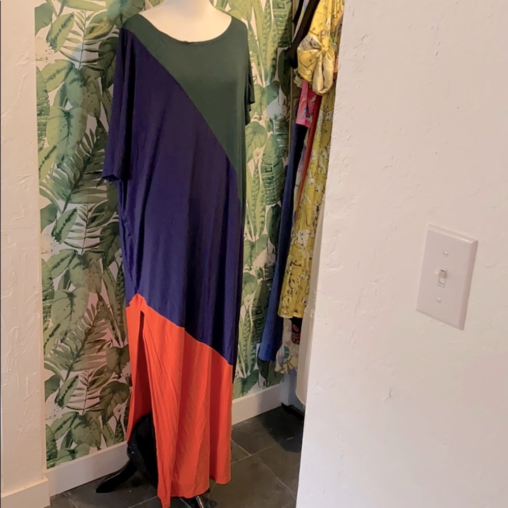 Long Maxi dress Color block with side slit
